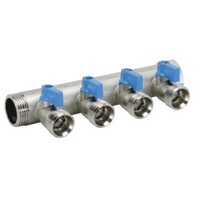 COLECTOR SUELO RADIANTE 4 TOMAS con válvulas de esfera BIANCHI Azul/Blue - Ahorra Calor